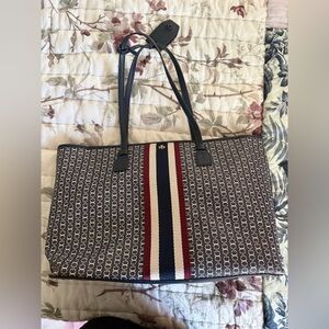Tory Burch Navy and Burgundy Patterned Tote